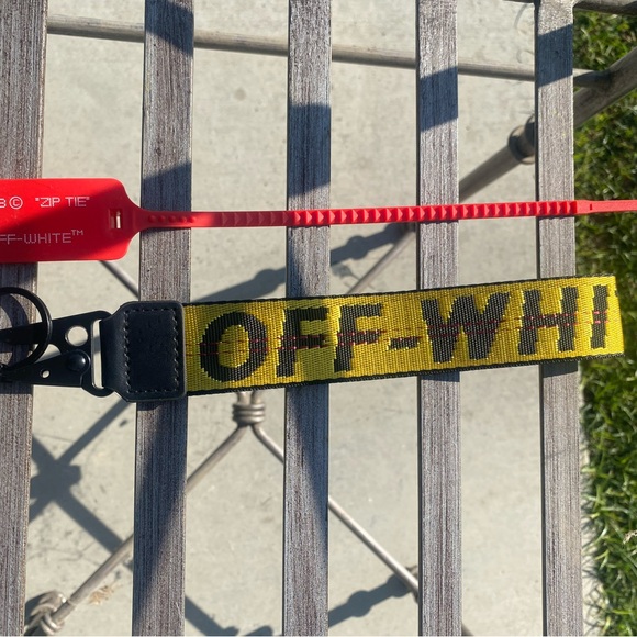 Off-White Red and Yellow Keychain with Black Accents